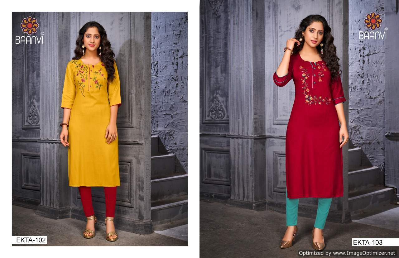 Baanvi Ekta 1 Latest Casual Wear Slub Embroidery Kurti Collection